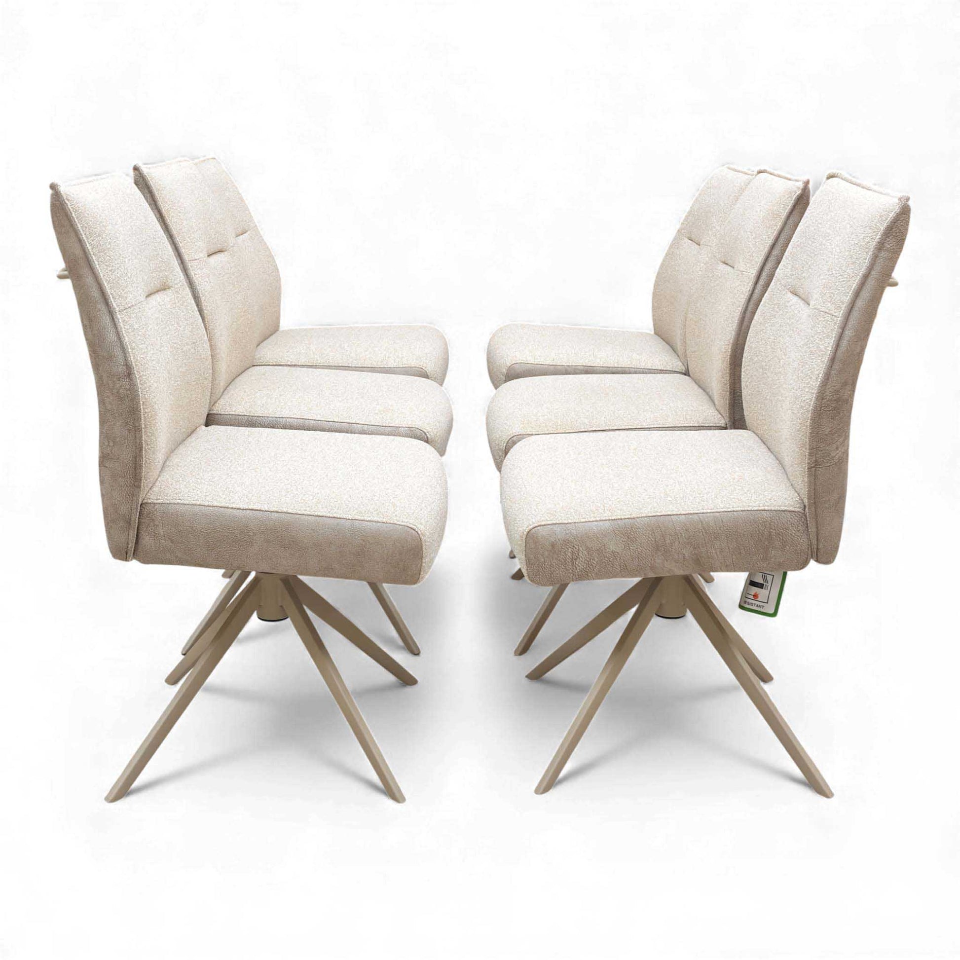 ‘Mirage’ Ceramic Top 180cm Large Pop Up Extending Dining Table with Neutral Fabric Swivel Armless Dining Chairs – view 11