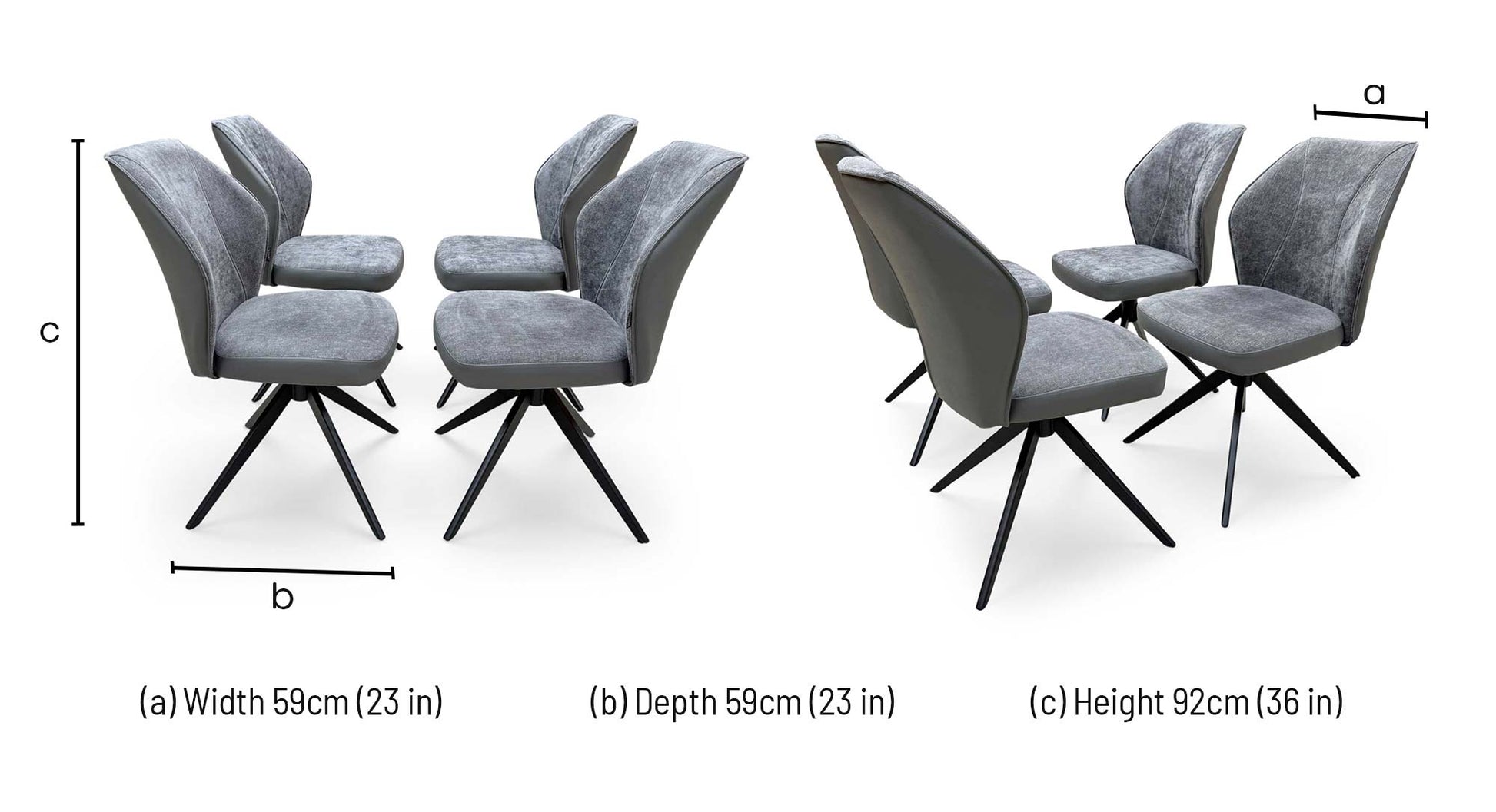 'Julio' G6 Anthracite Grey Fabric Set of 4 Swivel Dining Chairs Furniture Village