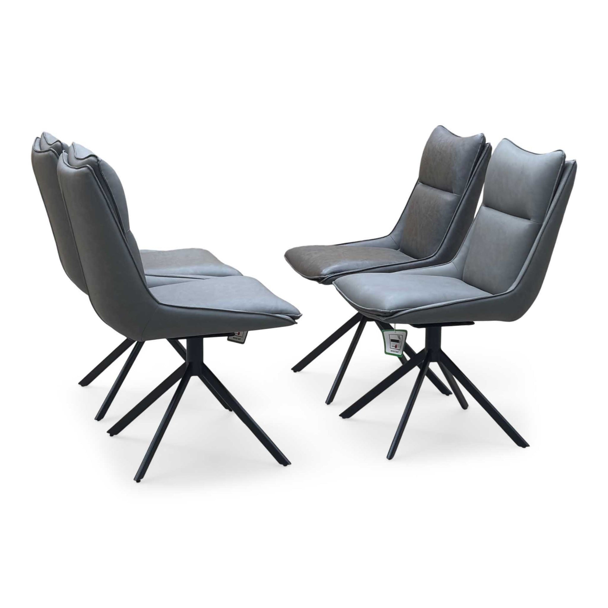 ‘Catalina’ Grey Ceramic Small Extending Dining Table with Dark Grey Faux Leather Set of 4 Swivel Dining Chairs Furniture Village