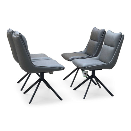 ‘Catalina’ Grey Ceramic Small Extending Dining Table with Dark Grey Faux Leather Set of 4 Swivel Dining Chairs Furniture Village