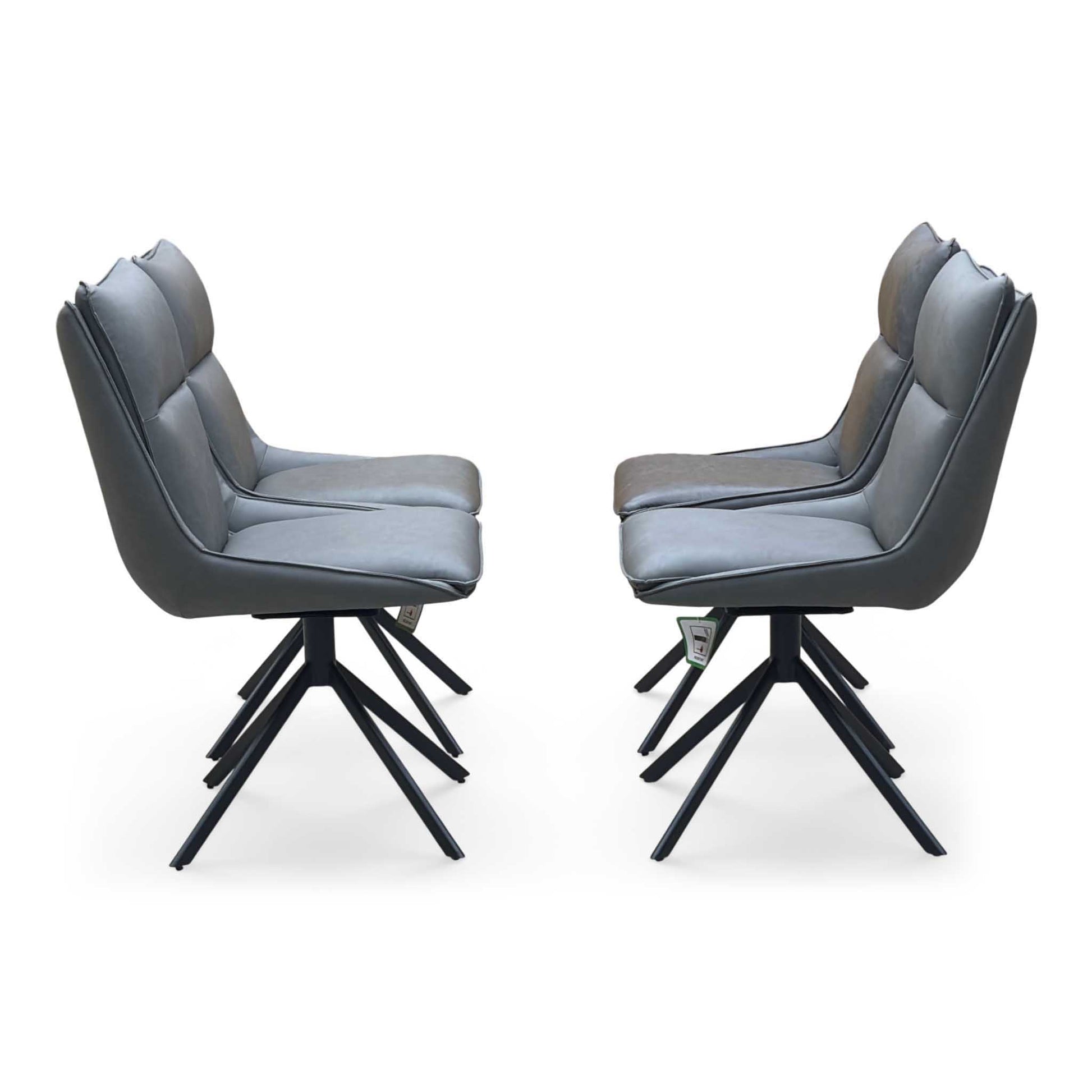 ‘Catalina’ Grey Ceramic Small Extending Dining Table with Dark Grey Faux Leather Set of 4 Swivel Dining Chairs Furniture Village
