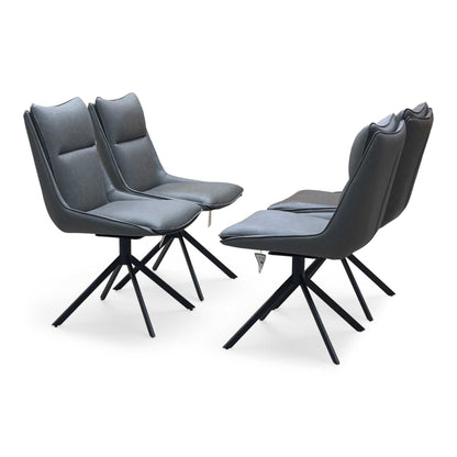‘Catalina’ Grey Ceramic Small Extending Dining Table with Dark Grey Faux Leather Set of 4 Swivel Dining Chairs Furniture Village