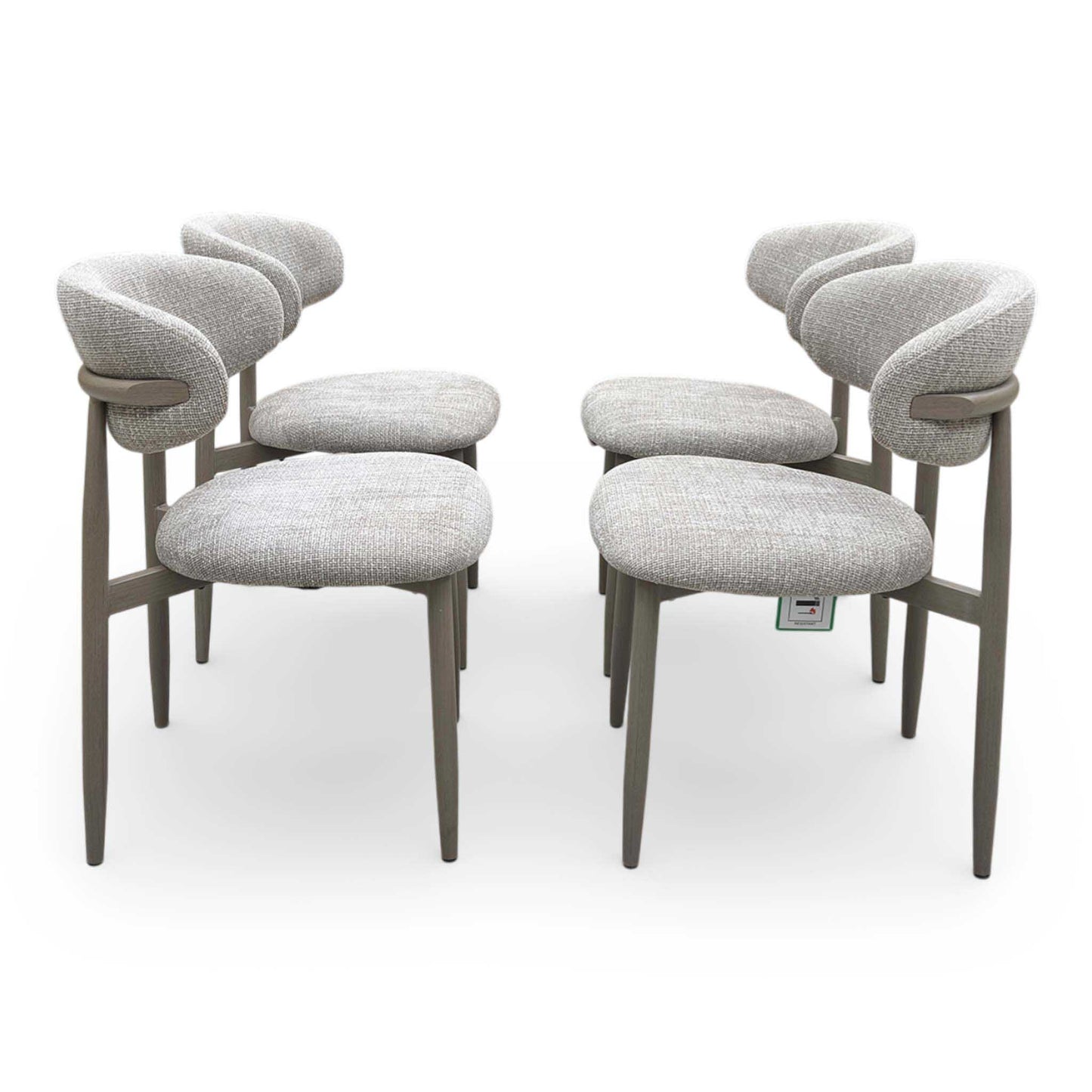 ‘Aimar’ White Ceramic Top 115cm Round Dining Table with Oatmeal Fabric Open Back Dining Chairs - Set of 4 Furniture Village