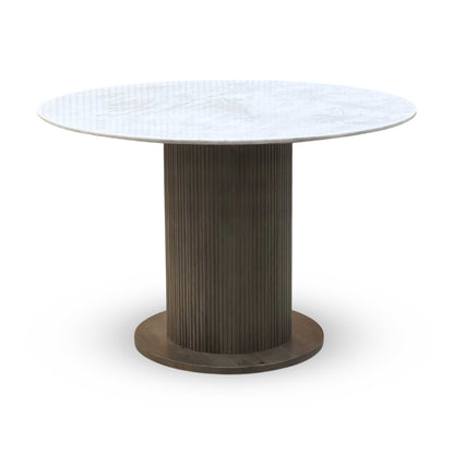 ‘Aimar’ White Ceramic Top 115cm Round Dining Table Furniture Village