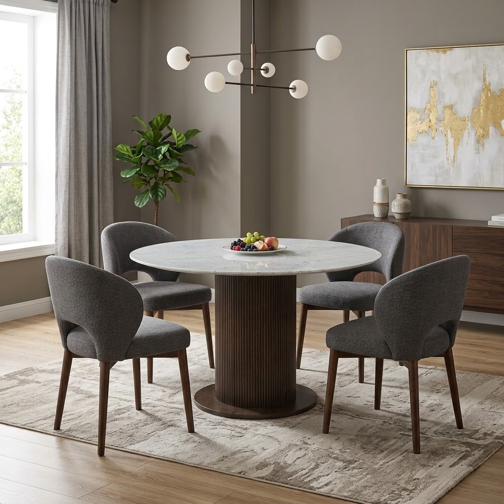 ‘Aimar’ White Ceramic Top 115cm Round Dining Table Furniture Village