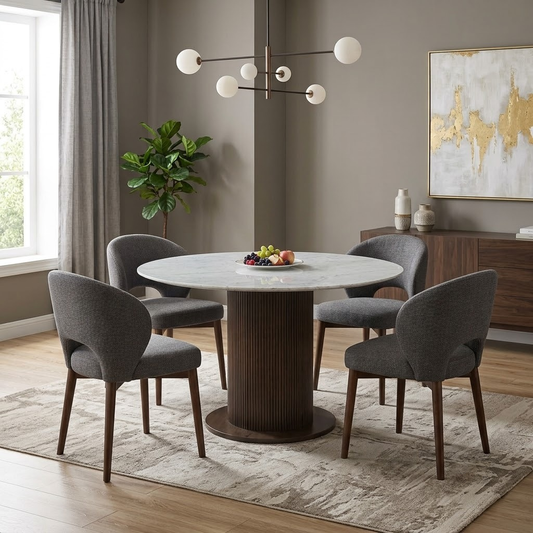 ‘Aimar’ White Ceramic Top 115cm Round Dining Table Furniture Village