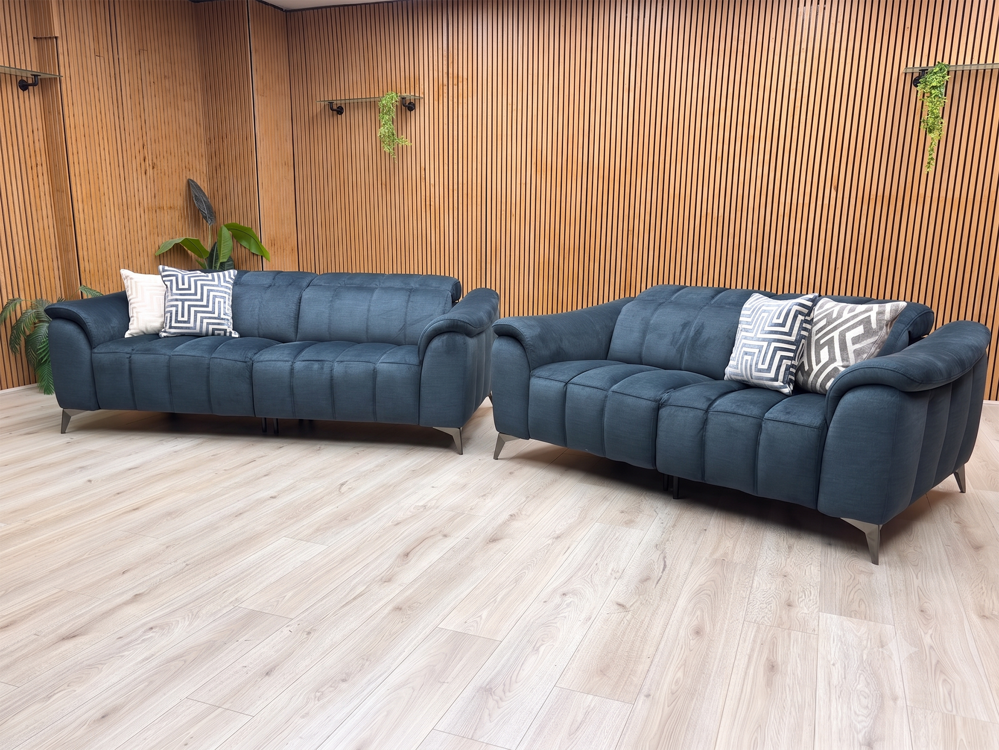‘Angelo’ Giula Dark Blue Gl-0108 Velvet 3 + 2 Seater Sofa Set Furniture Village