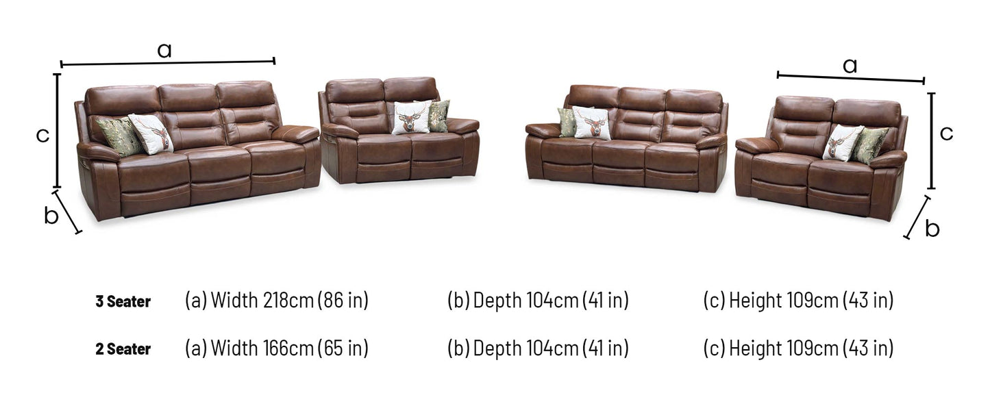 ‘Brandon’ Brown Full Leather 3 + 2 Seater Power Recliner Sofa Set Thornbrook (a Joseph James brand)