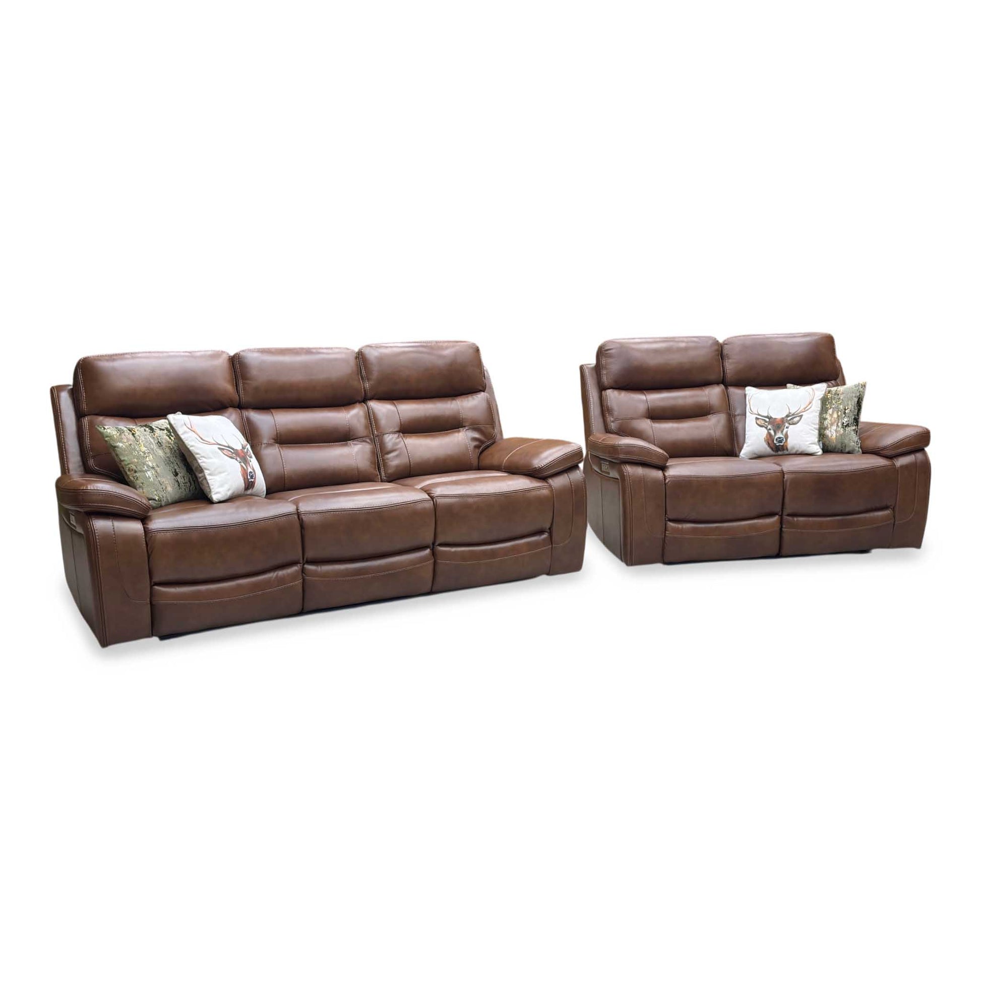 ‘Brandon’ Brown Full Leather 3 + 2 Seater Power Recliner Sofa Set Thornbrook (a Joseph James brand)