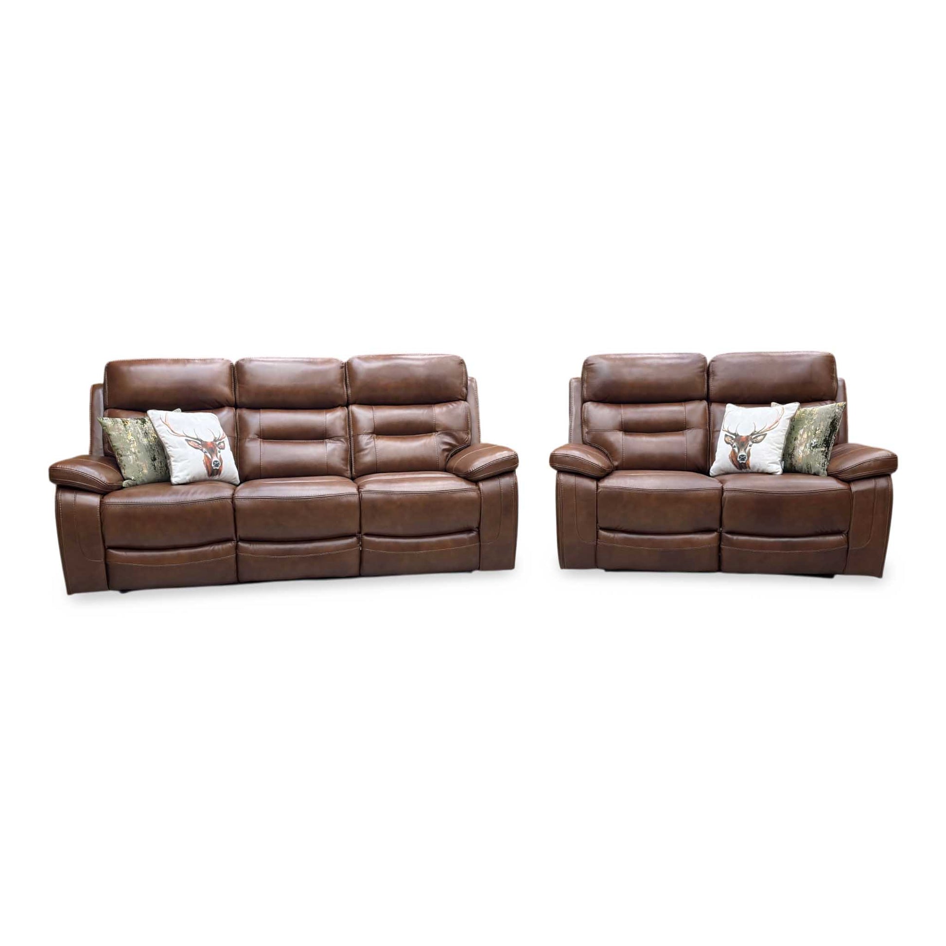 ‘Brandon’ Brown Full Leather 3 + 2 Seater Power Recliner Sofa Set Thornbrook (a Joseph James brand)