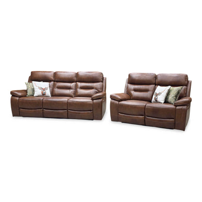‘Brandon’ Brown Full Leather 3 + 2 Seater Power Recliner Sofa Set Thornbrook (a Joseph James brand)
