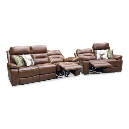 ‘Brandon’ Brown Full Leather 3 + 2 Seater Power Recliner Sofa Set Thornbrook (a Joseph James brand)