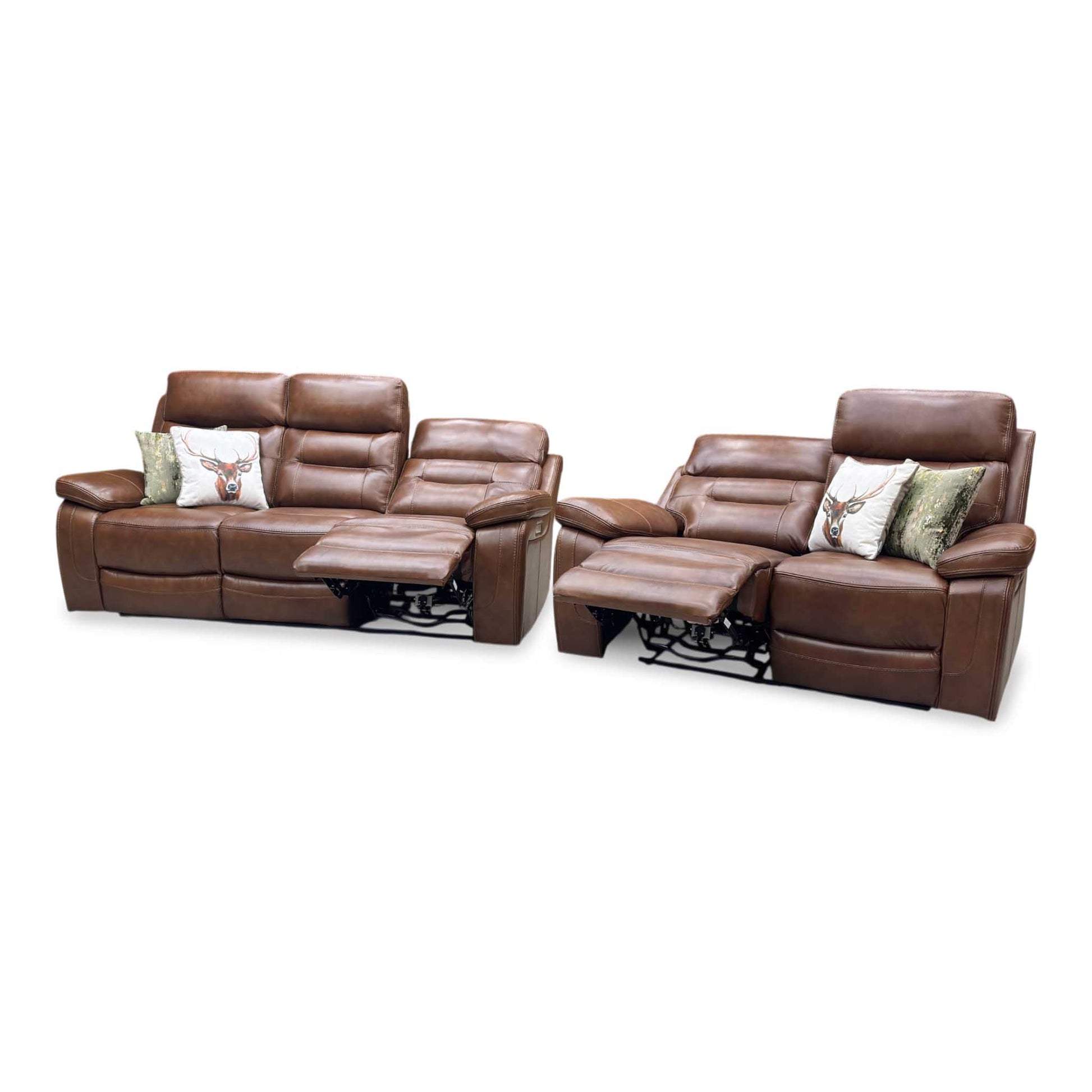 ‘Brandon’ Brown Full Leather 3 + 2 Seater Power Recliner Sofa Set Thornbrook (a Joseph James brand)