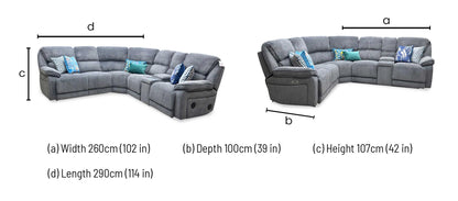 'Costa' Power Recliner Charcoal Grey Weave Fabric Left Hand Corner Sofa with Cupholders, Storage and Bluetooth Speakers and Power Headrests Thornbrook (a Joseph James brand)