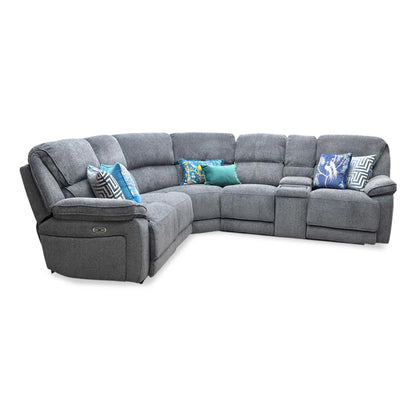 'Costa' Power Recliner Charcoal Grey Weave Fabric Left Hand Corner Sofa with Cupholders, Storage and Bluetooth Speakers and Power Headrests Thornbrook (a Joseph James brand)