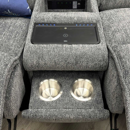 'Costa' Power Recliner Charcoal Grey Weave Fabric Left Hand Corner Sofa with Cupholders, Storage and Bluetooth Speakers and Power Headrests Thornbrook (a Joseph James brand)