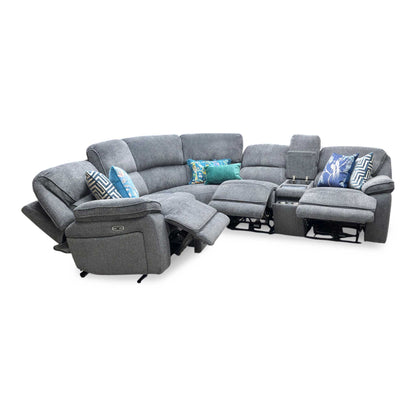 'Costa' Power Recliner Charcoal Grey Weave Fabric Left Hand Corner Sofa with Cupholders, Storage and Bluetooth Speakers and Power Headrests Thornbrook (a Joseph James brand)