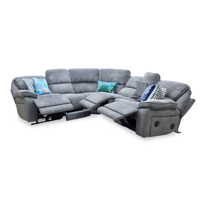'Costa' Power Recliner Charcoal Grey Weave Fabric Left Hand Corner Sofa with Cupholders, Storage and Bluetooth Speakers and Power Headrests Thornbrook (a Joseph James brand)