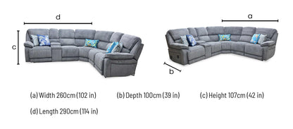 'Costa' Power Recliner Charcoal Grey Weave Fabric Right Hand Corner Sofa with Cupholders, Storage and Bluetooth Speakers and Power Headrests Thornbrook (a Joseph James brand)