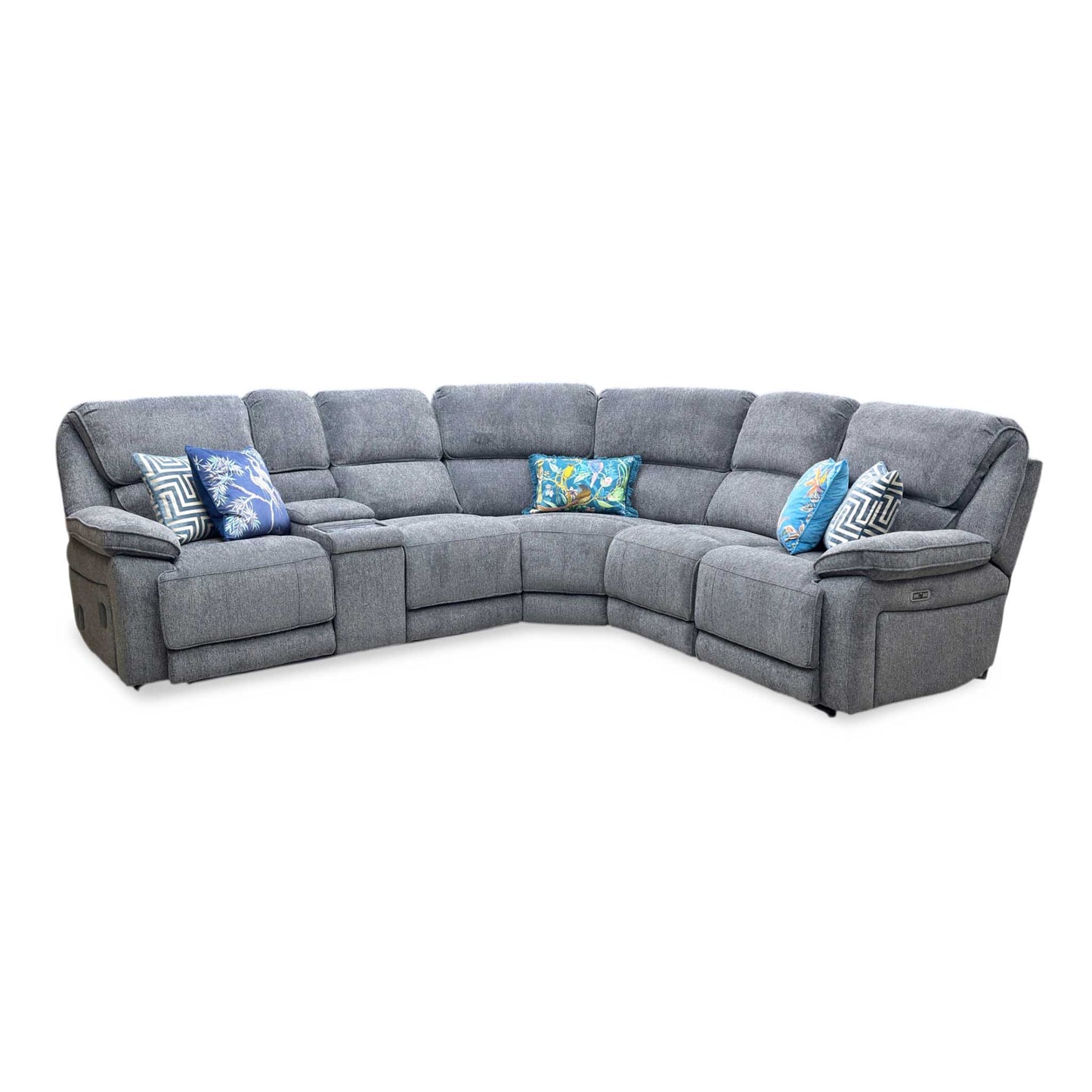 'Costa' Power Recliner Charcoal Grey Weave Fabric Right Hand Corner Sofa with Cupholders, Storage and Bluetooth Speakers and Power Headrests Thornbrook (a Joseph James brand)