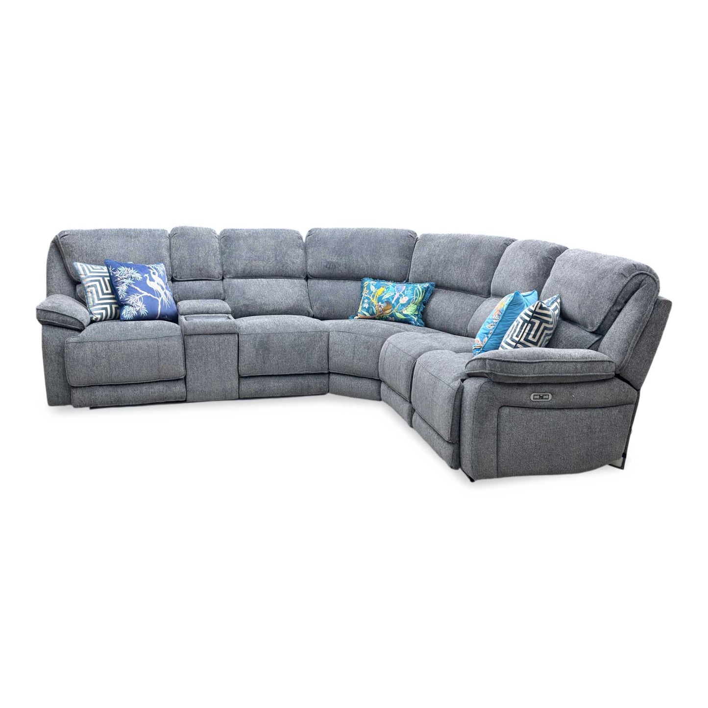 'Costa' Power Recliner Charcoal Grey Weave Fabric Right Hand Corner Sofa with Cupholders, Storage and Bluetooth Speakers and Power Headrests Thornbrook (a Joseph James brand)