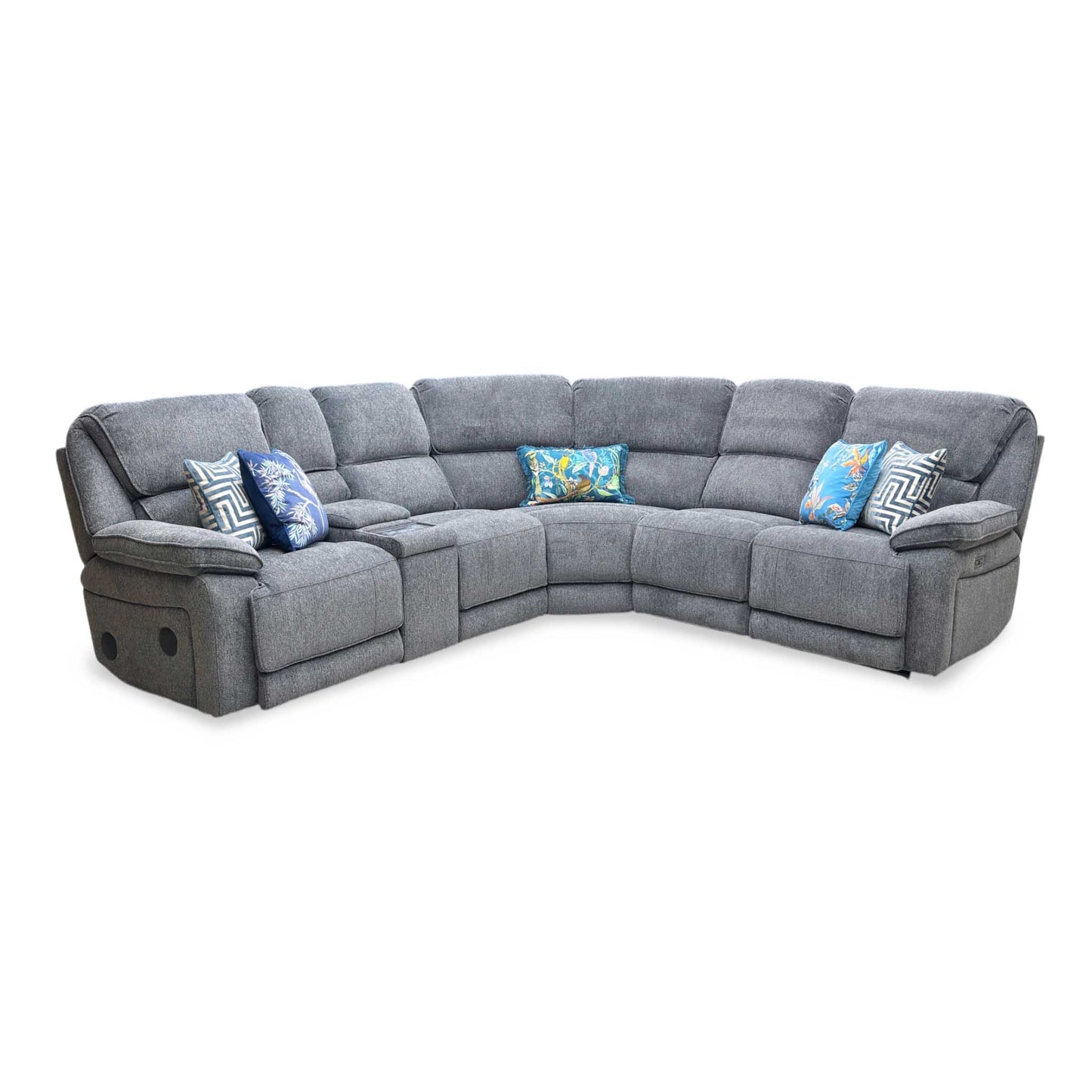 'Costa' Power Recliner Charcoal Grey Weave Fabric Right Hand Corner Sofa with Cupholders, Storage and Bluetooth Speakers and Power Headrests Thornbrook (a Joseph James brand)