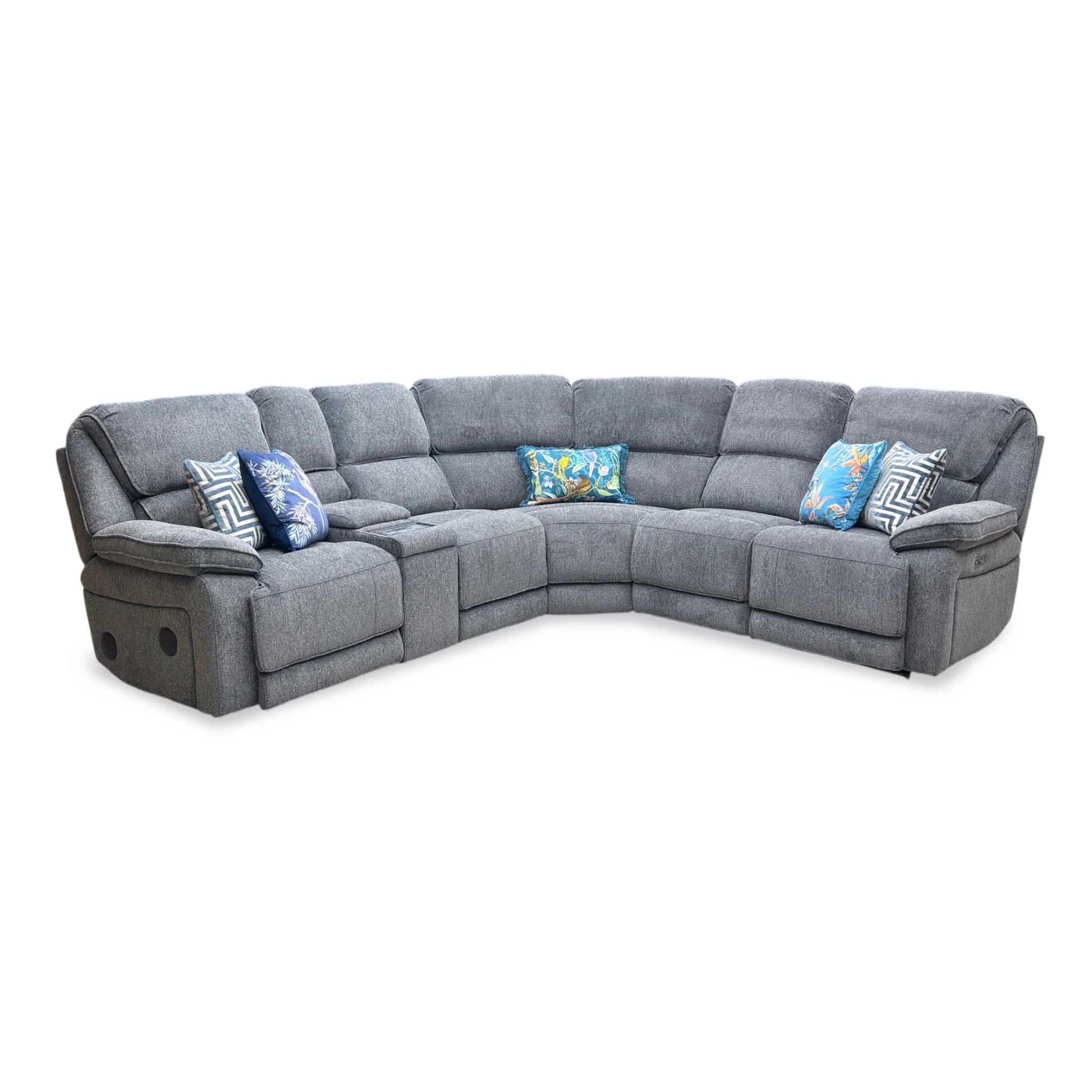 'Costa' Power Recliner Charcoal Grey Weave Fabric Right Hand Corner Sofa with Cupholders, Storage and Bluetooth Speakers and Power Headrests Thornbrook (a Joseph James brand)