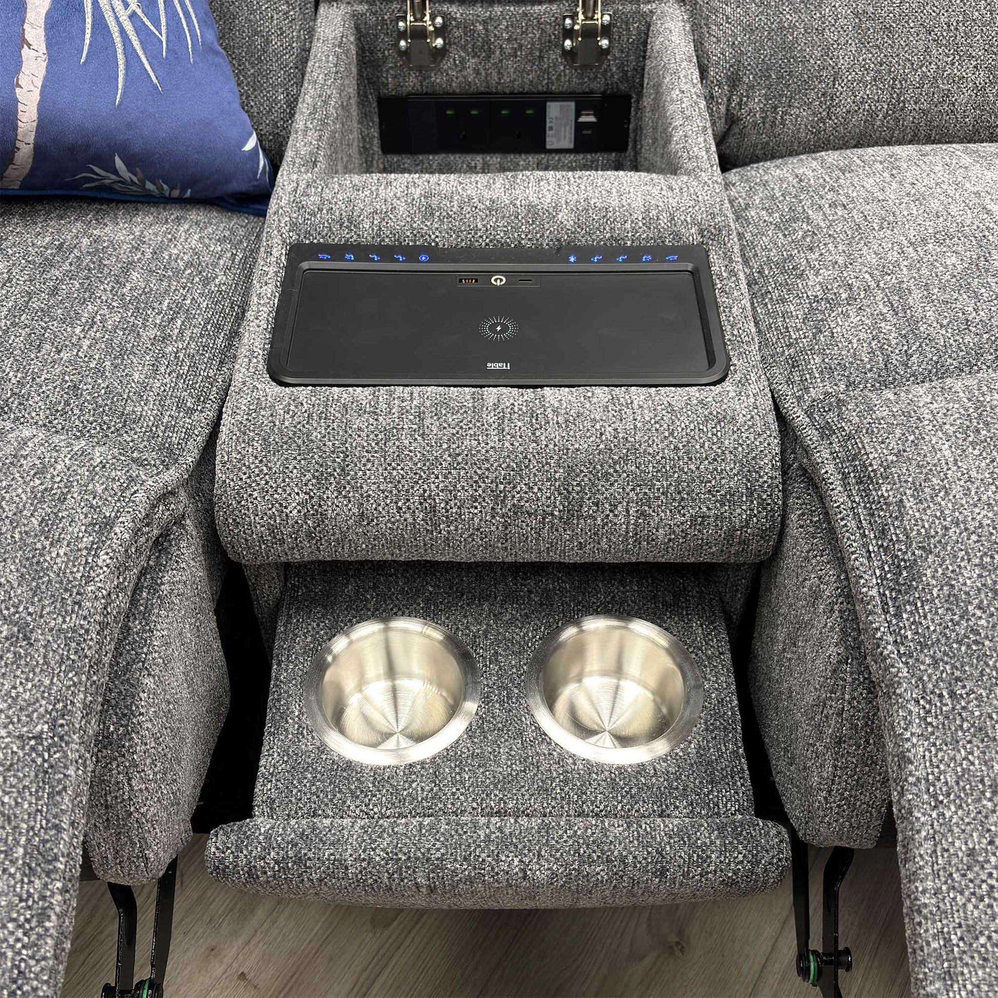 'Costa' Power Recliner Charcoal Grey Weave Fabric Right Hand Corner Sofa with Cupholders, Storage and Bluetooth Speakers and Power Headrests Thornbrook (a Joseph James brand)
