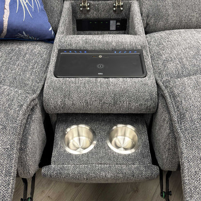 'Costa' Power Recliner Charcoal Grey Weave Fabric Right Hand Corner Sofa with Cupholders, Storage and Bluetooth Speakers and Power Headrests Thornbrook (a Joseph James brand)