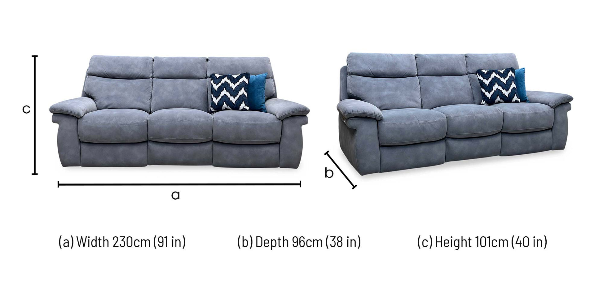 ‘Serene’ SFA-PEY-R12 Elephant Grey Fabric 3 Seater Power Recliner Sofa with Power Headrests and Power Lumbar Furniture Village