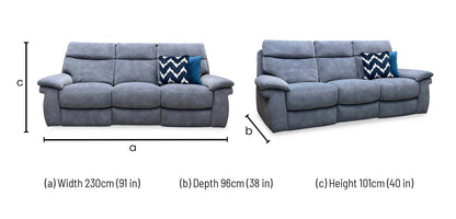 ‘Serene’ SFA-PEY-R12 Elephant Grey Fabric 3 Seater Power Recliner Sofa with Power Headrests and Power Lumbar Furniture Village