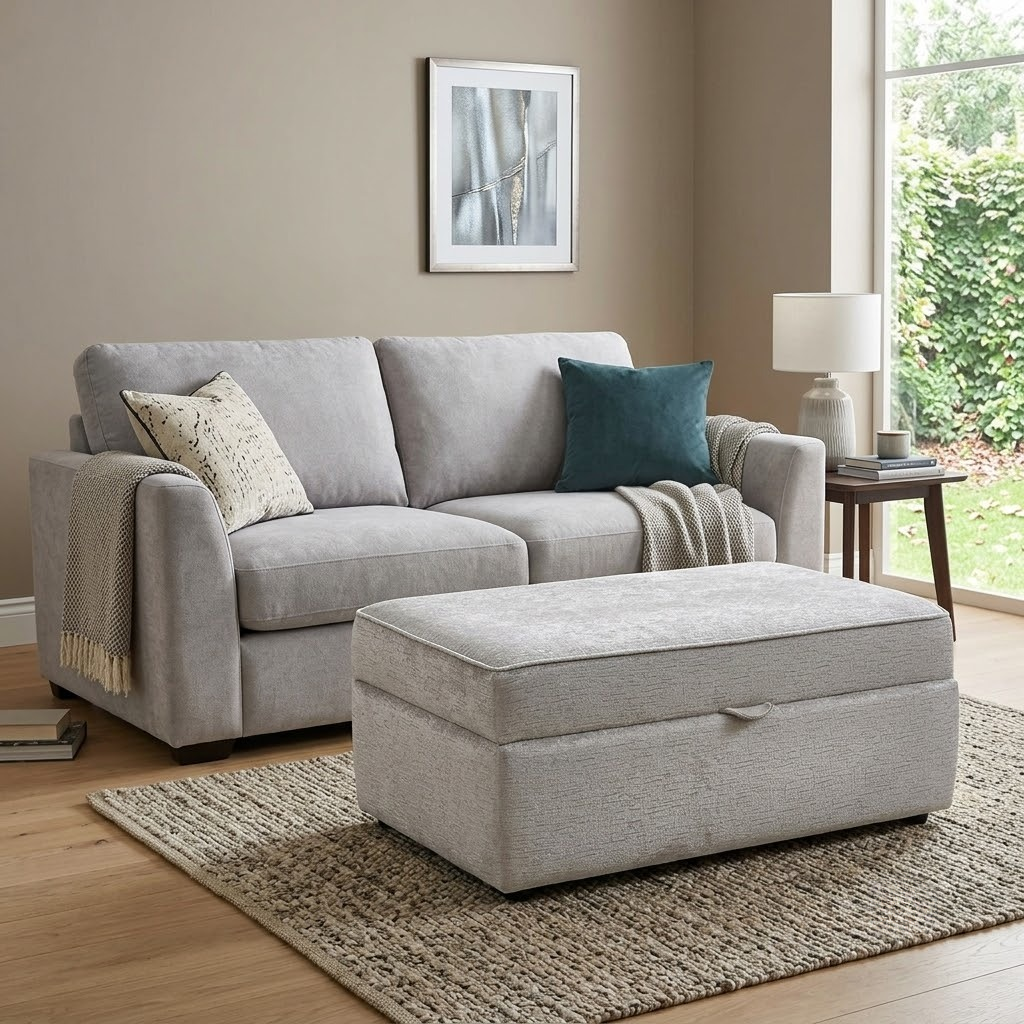 ‘Sasha’ Alexandra Truffle Fabric Large Storage Footstool Furniture Village