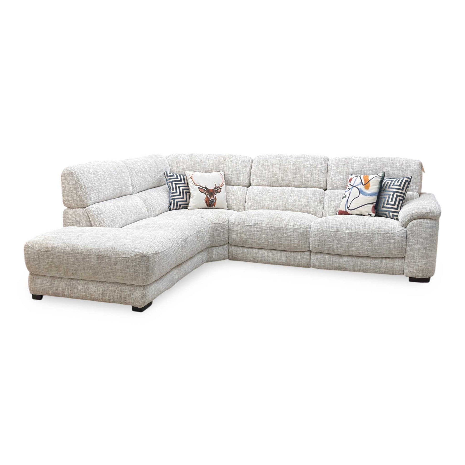 ‘Nova’ Fab-Mga-R04 Beige Fabric Power Recliner Chaise End Sofa with Power Headrests Furniture Village