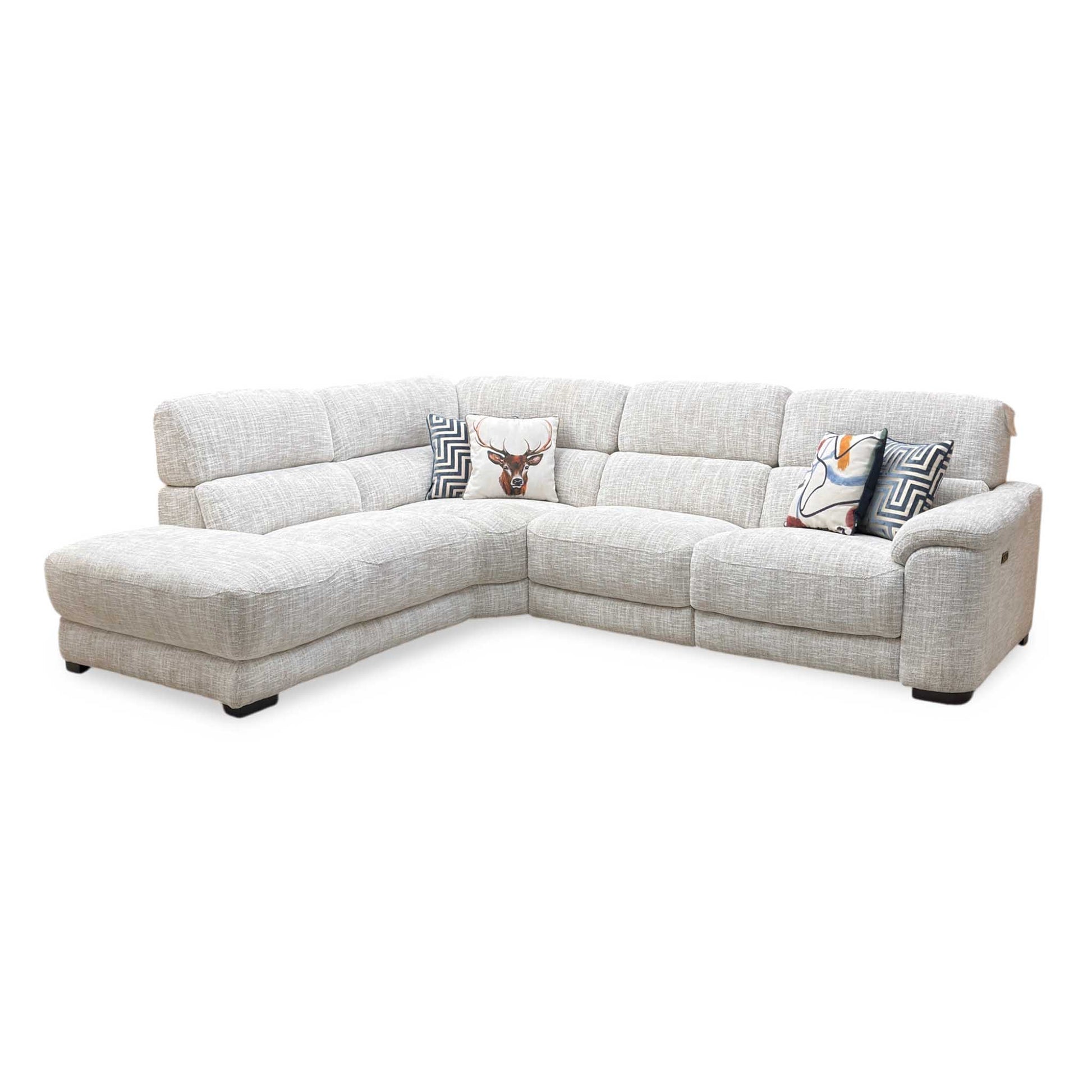 ‘Nova’ Fab-Mga-R04 Beige Fabric Power Recliner Chaise End Sofa with Power Headrests Furniture Village