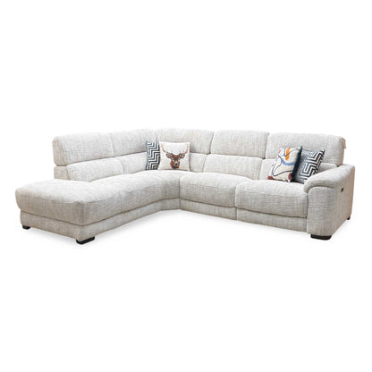 ‘Nova’ Fab-Mga-R04 Beige Fabric Power Recliner Chaise End Sofa with Power Headrests Furniture Village