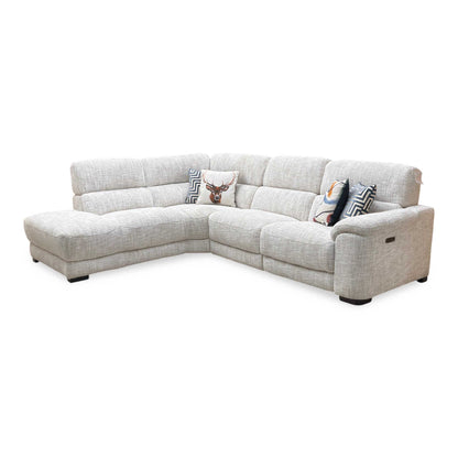‘Nova’ Fab-Mga-R04 Beige Fabric Power Recliner Chaise End Sofa with Power Headrests Furniture Village