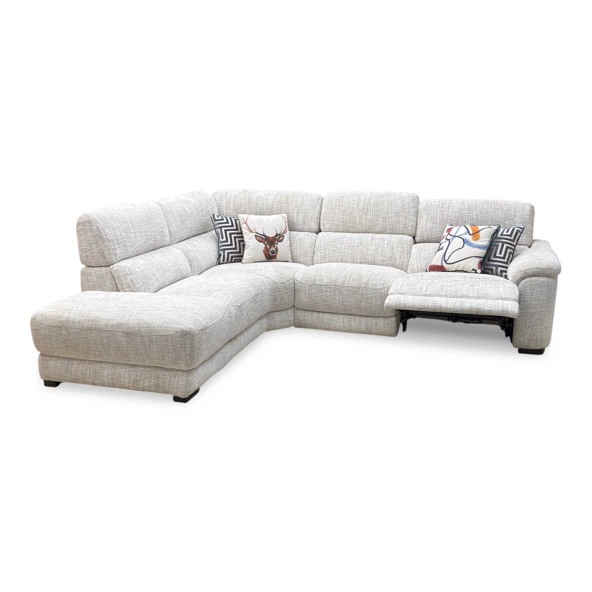 ‘Nova’ Fab-Mga-R04 Beige Fabric Power Recliner Chaise End Sofa with Power Headrests Furniture Village