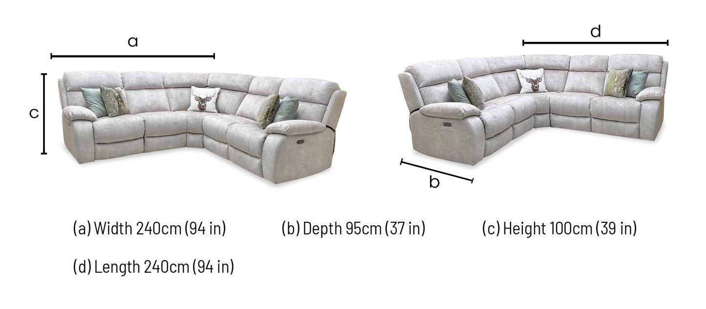 ‘Moreno’ Bfa-Bnn-R26 Cream Fabric Large Power Recliner Corner Sofa with Armless power unit Furniture Village