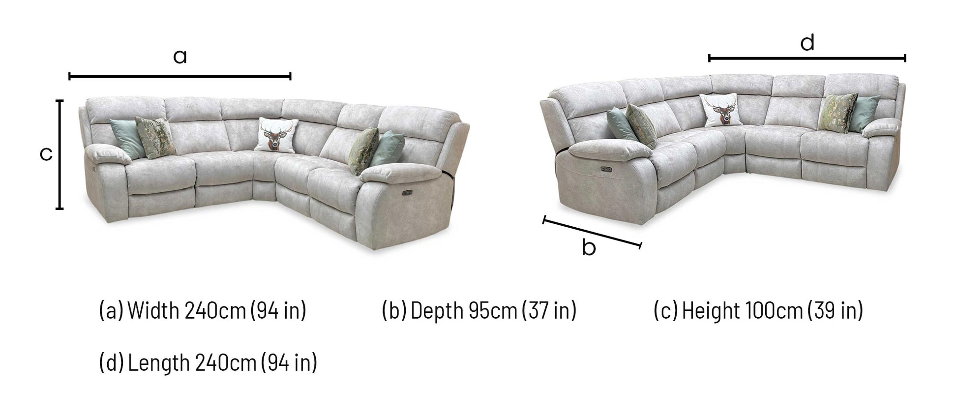 ‘Moreno’ Bfa-Bnn-R26 Cream Fabric Large Power Recliner Corner Sofa with Armless power unit Furniture Village