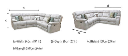 ‘Moreno’ Bfa-Bnn-R26 Cream Fabric Large Power Recliner Corner Sofa with Armless power unit Furniture Village