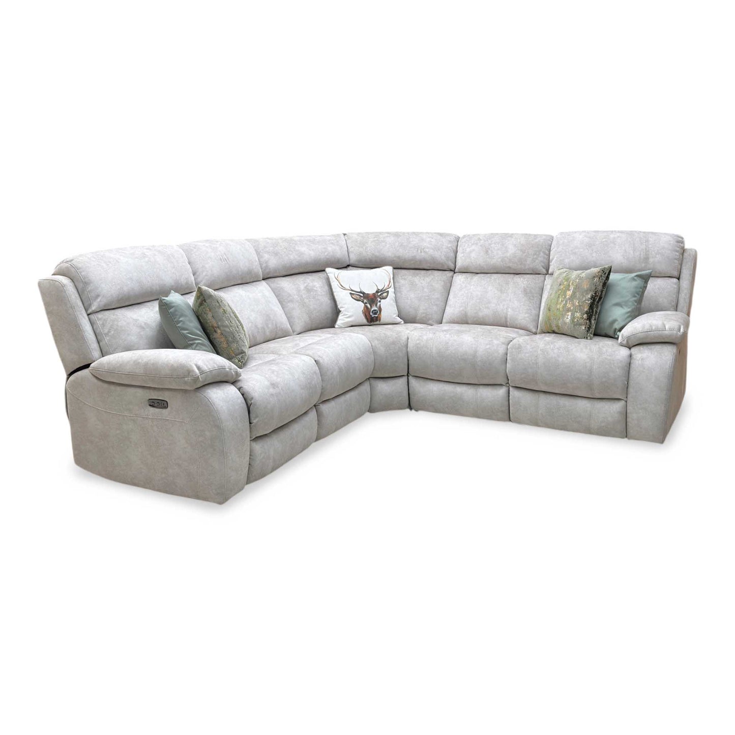 ‘Moreno’ Bfa-Bnn-R26 Cream Fabric Large Power Recliner Corner Sofa with Armless power unit Furniture Village