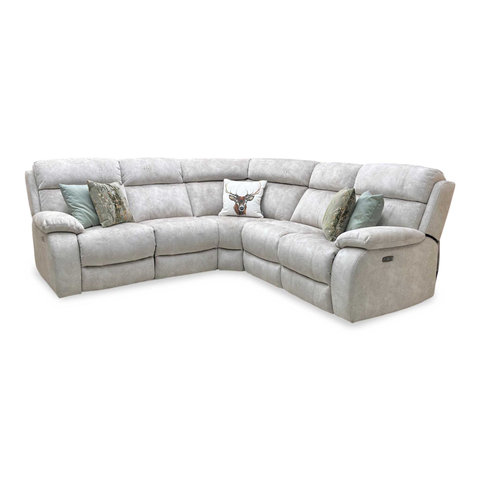 ‘Moreno’ Bfa-Bnn-R26 Cream Fabric Large Power Recliner Corner Sofa with Armless power unit Furniture Village