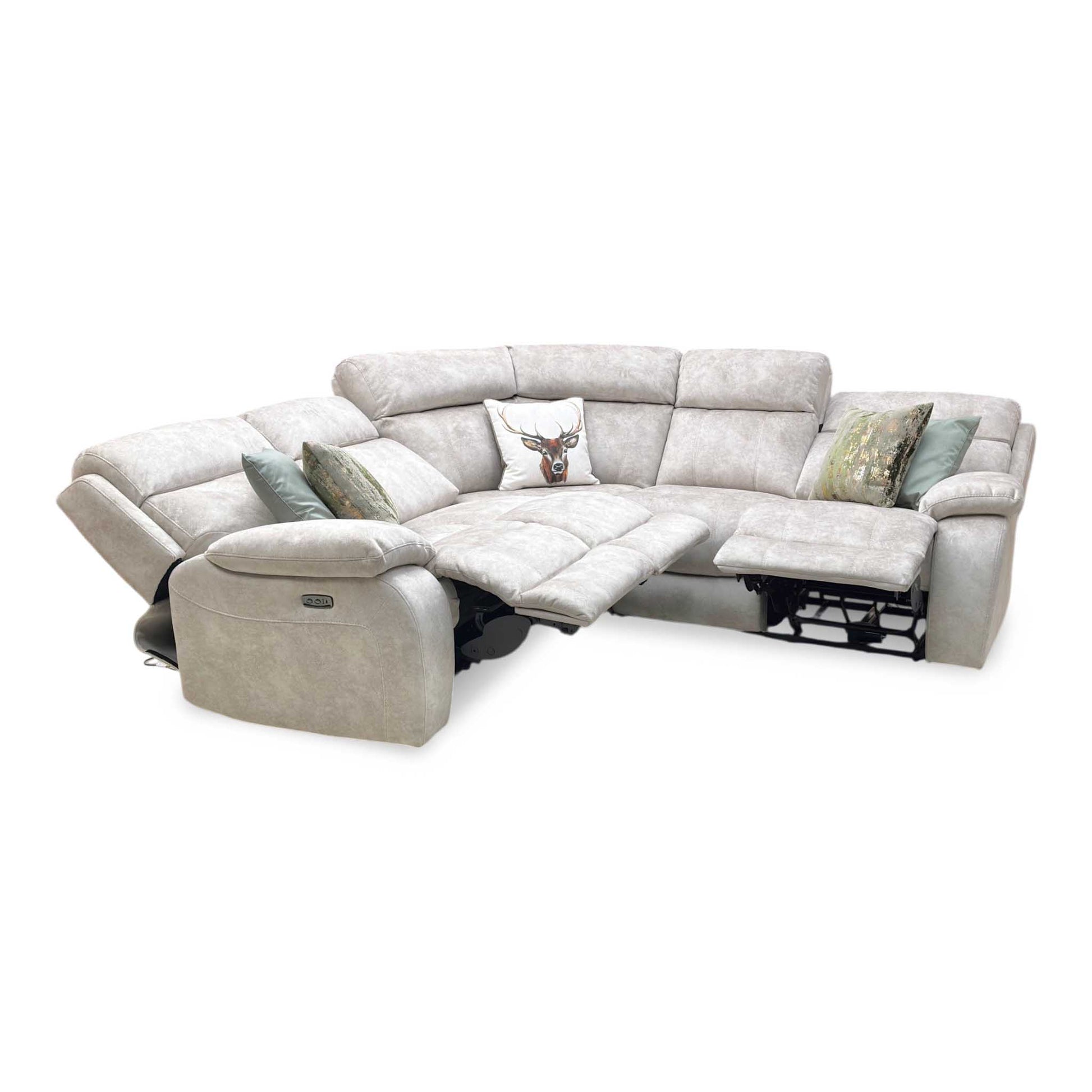 ‘Moreno’ Bfa-Bnn-R26 Cream Fabric Large Power Recliner Corner Sofa with Armless power unit Furniture Village