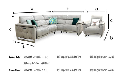 ‘Moet’ 51014 Opulence Cedar Fabric Power Recliner Corner Sofa + Chair with Telescopic Headrests Furniture Village