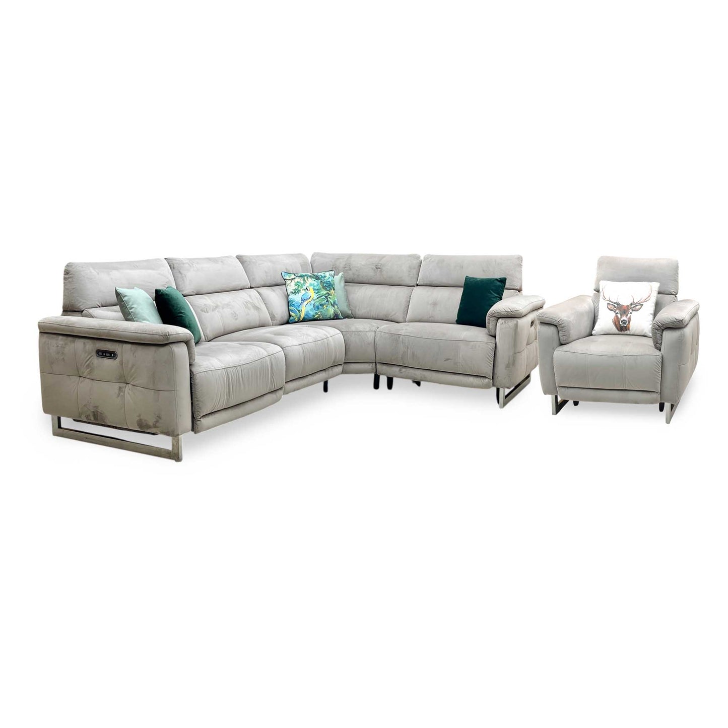 ‘Moet’ 51014 Opulence Cedar Fabric Power Recliner Corner Sofa + Chair with Telescopic Headrests Furniture Village