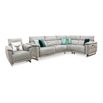 ‘Moet’ 51014 Opulence Cedar Fabric Power Recliner Corner Sofa + Chair with Telescopic Headrests Furniture Village