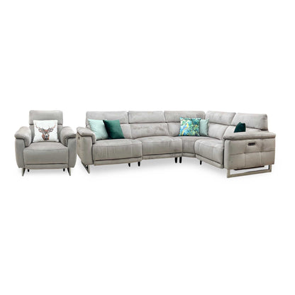 ‘Moet’ 51014 Opulence Cedar Fabric Power Recliner Corner Sofa + Chair with Telescopic Headrests Furniture Village