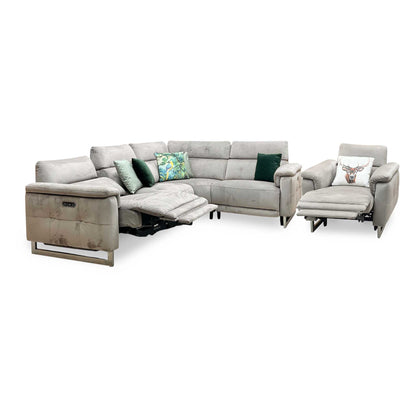 ‘Moet’ 51014 Opulence Cedar Fabric Power Recliner Corner Sofa + Chair with Telescopic Headrests Furniture Village