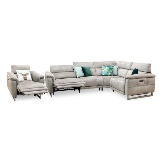 ‘Moet’ 51014 Opulence Cedar Fabric Power Recliner Corner Sofa + Chair with Telescopic Headrests Furniture Village