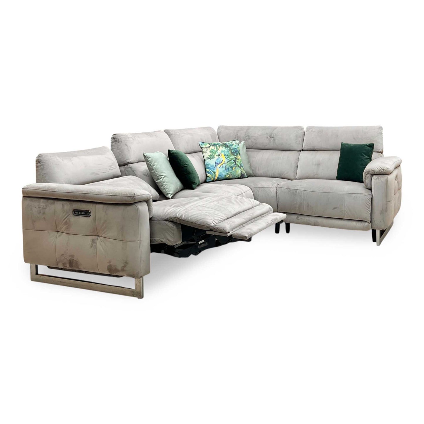 ‘Moet’ 51014 Opulence Cedar Fabric Power Recliner Corner Sofa with Telescopic Headrests Furniture Village